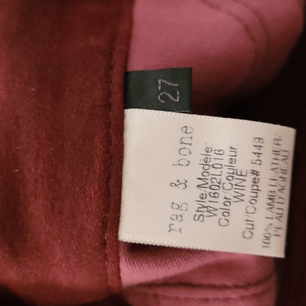 Rag & Bone 100% Lamb Leather Red Jeans - Picture 9 of 10